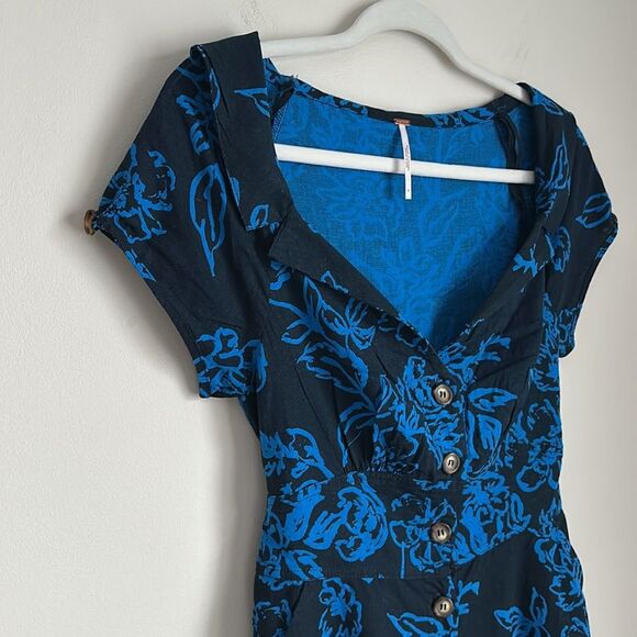 Free People Blue Floral A Thing Called Love Linen Blend A line dress Size 8 - Picture 6 of 13